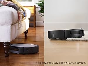 ラグや敷居を乗り越えて、壁際や家具の脚まわりも丁寧に掃除してくれる