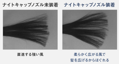 ナイトキャップノズルの効果（髪をほぐしてムラなく乾かす）