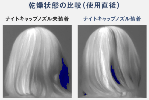 ナイトキャップノズルの効果（髪をほぐしてムラなく乾かす）